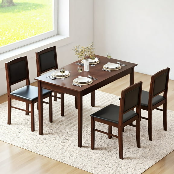 GVN Dining Room Sets,5-Piece Dining Set for 4 with Rubber Wood Legs for Small Dining Room-Brown