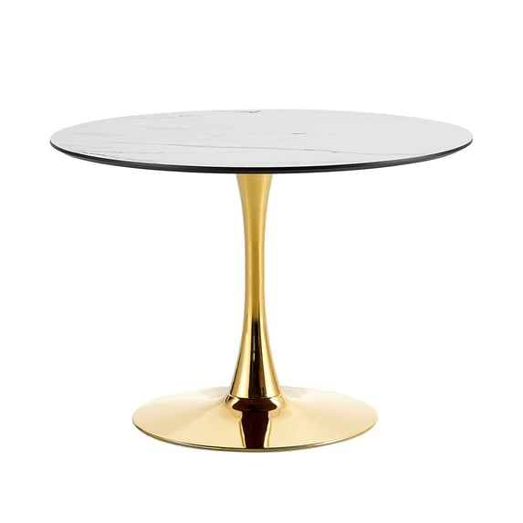 GVN Dining Room Table,Dining Table,Living Room Dining Table, White Round Table With Gold Legs 80Cm For Kitchen, Dining Room, Living Room
