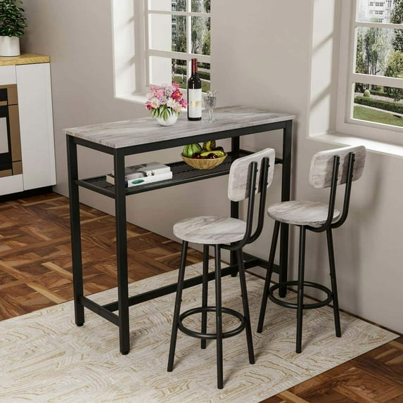 GVN Dining Room Table Set,Dining Table Set,Bar Table and Chairs Set, Square Table With 2 Stools, Dining Pub Set for 2, Grey