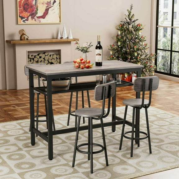 GVN Dining Room Table Set,Dining Table Set,Bar Table and Chairs Set for 4, 5 Piece Counter Height High Breakfast Table Chairs, Gray