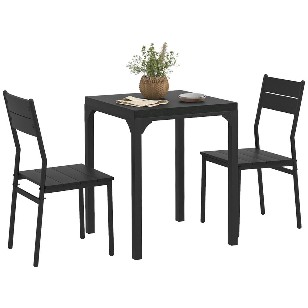 Black 3-Piece Modern Dining Set with Square Table and 2 Chairs