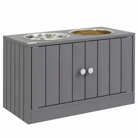 GVN Dog Bowls,Pet Feeder Cat Food Stand,Elevated Dog Bowls with Storage Cabinet Containing Large 44L Capacity, Gray