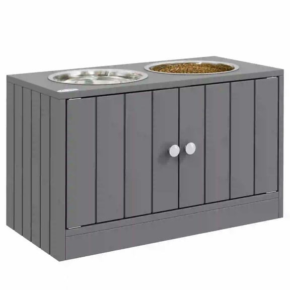 GVN Dog Bowls,Pet Feeder Cat Food Stand,Elevated Dog Bowls with Storage Cabinet Containing Large 44L Capacity, Gray