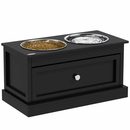 GVN Dog Bowls,Pet Feeder Cat Food Stand,Elevated Dog Bowls with Storage Drawer, Raised Dog Bowl Stand Pet Food Bowl Dog Feeding Station, Black