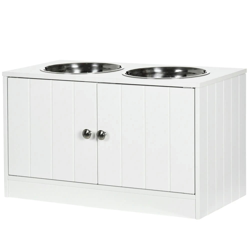 GVN Dog Bowls,Pet Feeder Cat Food Stand,Large Elevated Dog Bowls with Storage Cabinet Containing Large 44L Capacity, White