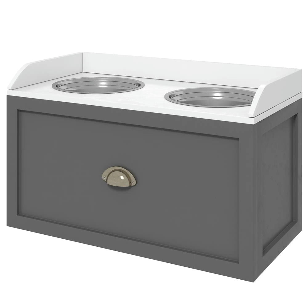 GVN Dog Bowls,Pet Feeder Cat Food Stand,Pet Feeding Station Pet Dish Bowl Set with Storage, 2 Elevated Dog Bowls, Gray