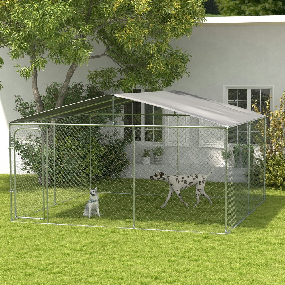 GVN Dog Kennel,Dog Kennel Outdoor Dog Run w/ Canopy, 13' x 13' x 7.5'