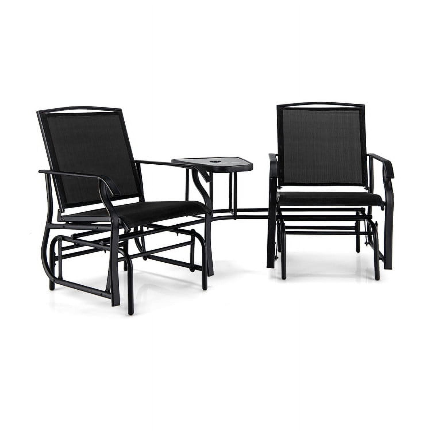 GVN Double Swing Glider Rocker Chair set, Deluxe Outdoor Patio with Glass Table-Black GVN Double Swing Glider Rocker Chair set, Deluxe Outdoor Patio with Glass Table-Black