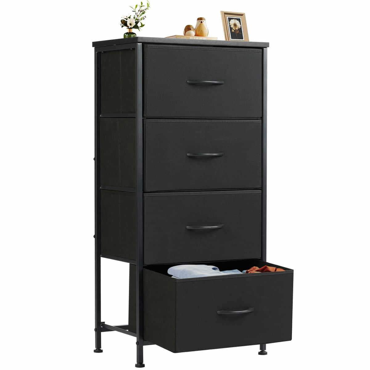GVN Dresser, Chest of Drawers,4 Drawers Dresser, Chest of Drawers with Metal Frame and Wood Top, Black