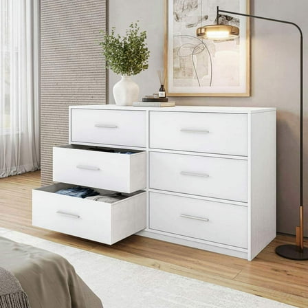GVN Dresser,Chest of Drawers,6-Drawer Dresser with Large Fabric Drawers for Bedroom, Living Room, White