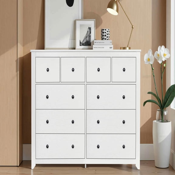 GVN Dresser,Chest of Drawers,Modern White 10-Drawer Dresser, Chest of Drawers for Bedroom, Living Room, Hallway