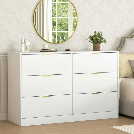GVN Dresser,Chest of Drawers,Simply Modern 6-Drawer Dresser, Chest of Drawers for Bedroom, Living Room, Hallway, White