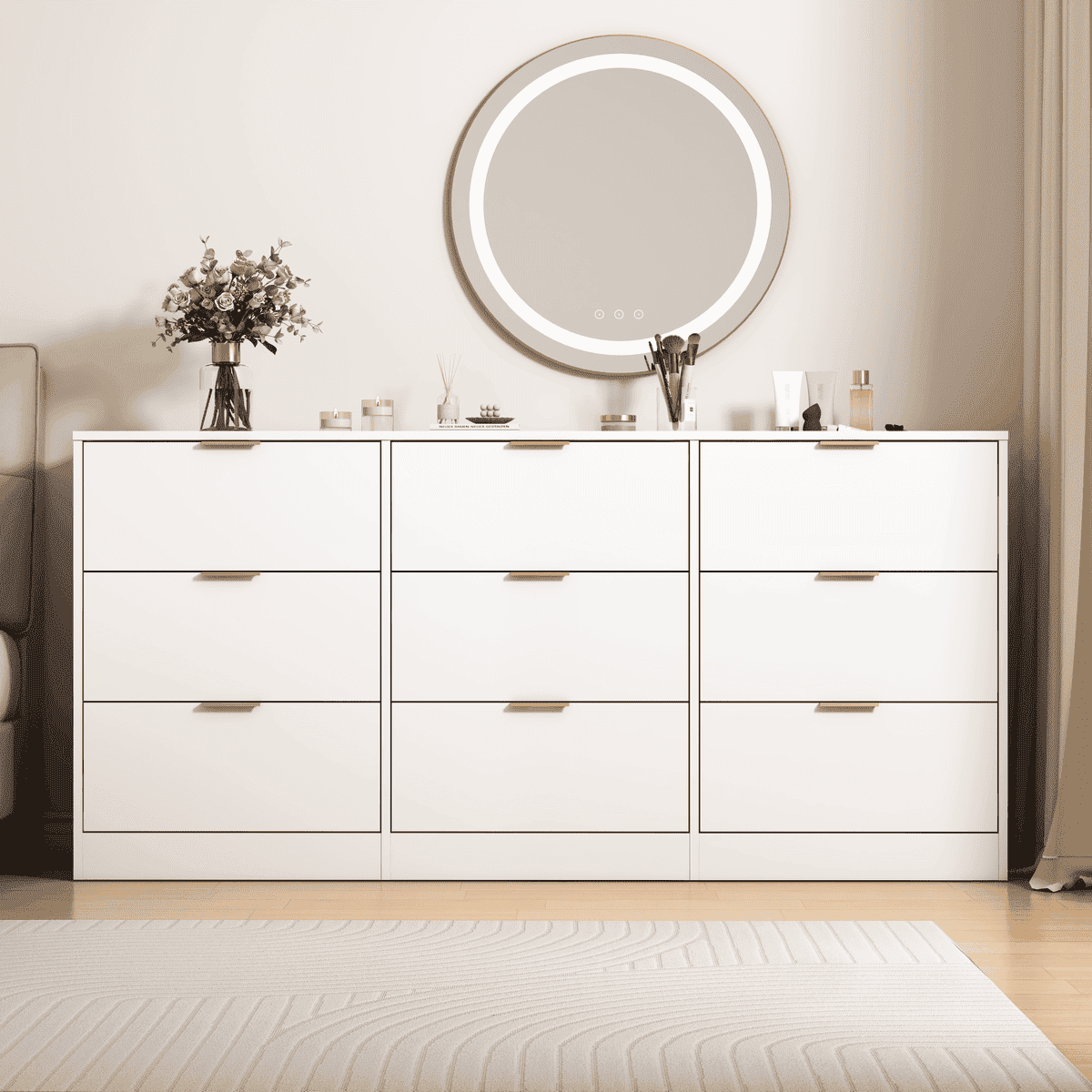 GVN Dresser,Chest of Drawers,White 9 Drawer Dresser, 63" Large Deep ...