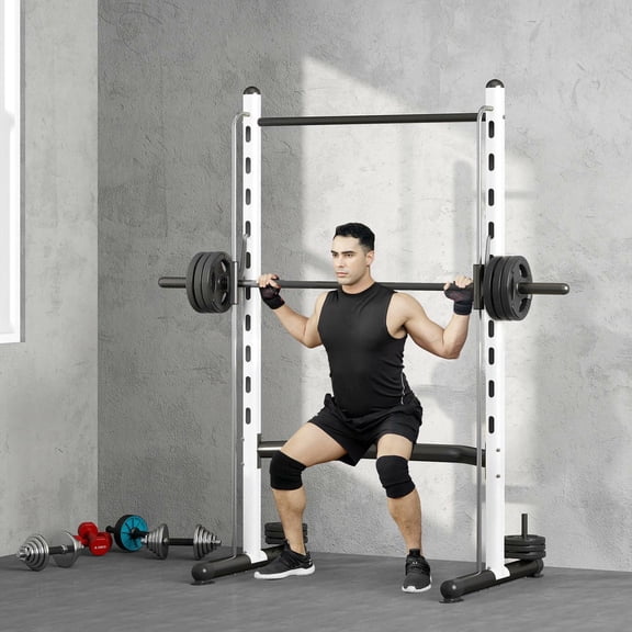GVN Dumbbell Racks with Pull Up Bar and Barbell Bar, Adjustable Squat Rack for Home Gym, White