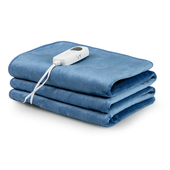 GVN Electric Heated Mattress Pad with 5 Heating Levels and Overheat Protection-Blue