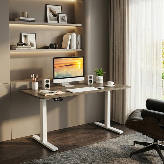 GVN Electric Height Adjustable Standing Desk with LED Display & 2 Memory Settings for Home Office Sit Stand Workstation, Gray