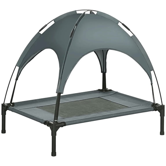 GVN Elevated Dog Bed with Removable Canopy, Outdoor Dog Cot with UV Protection Canopy Shade, Gray