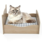 GVN Elevated Pet Bed Frame with Rails and Cute Headboards-Walnut