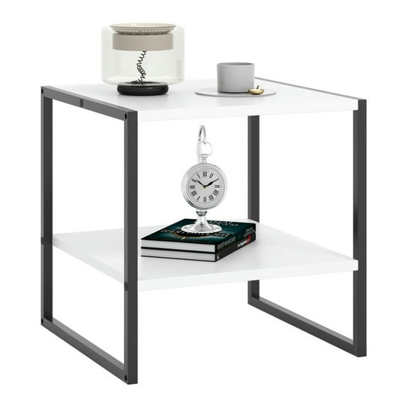 GVN End & Side Tables,2-Tier Square End Table with Storage Shelf Reversible Design-White