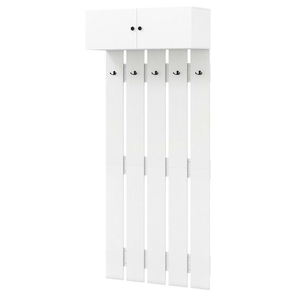 GVN Entryway Wall Coat Rack Stand with 5 Sturdy Metal Hooks, Hall Coat Trees for Entryway Mudroom, Bedroom, Living Room, White