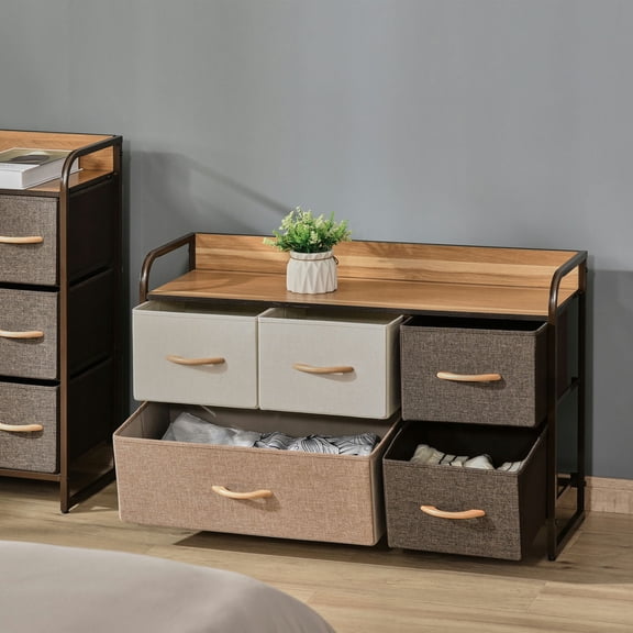 GVN Fabric Storage Tower, Chest Organizer Unit，5-Drawer Dresser, 2-Tier Storage Tower With Steel Frame For Bedroom, Nursery Room, Multicolored