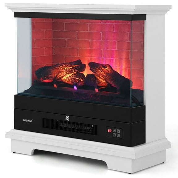 GVN Fireplace, Electric Fireplace Heater,27 Inch Freestanding Electric Fireplace with 3-Level Vivid Flame Thermostat-White