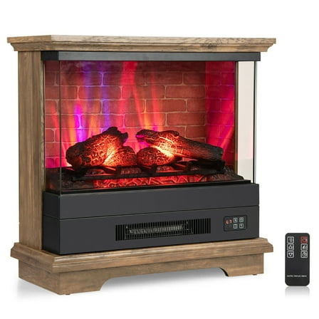 GVN Fireplace, Electric Fireplace Heater,27 Inch Freestanding Fireplace with Remote Control-Brown