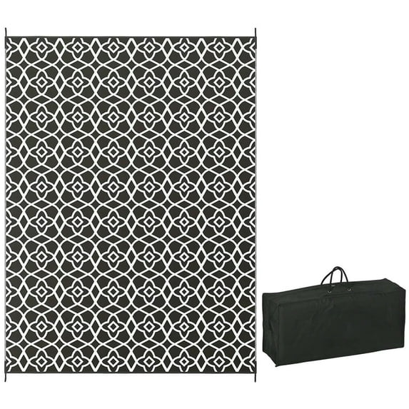 GVN Floor Rug,Indoor Door Mat,Reversible Outdoor Rug Carpet RV Camping Rugs with Carry Bag, 9' x 12', Black & White Clover