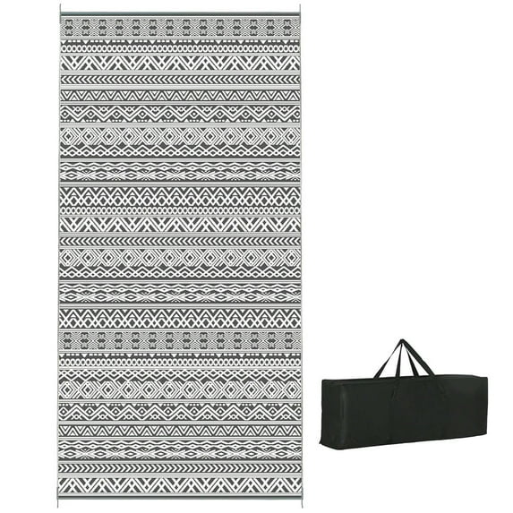 GVN Floor Rug,Indoor Door Mat,Reversible Outdoor Rug Carpet RV Camping Rugs with Carry Bag, 9' x 18', Gray & Cream White Boho