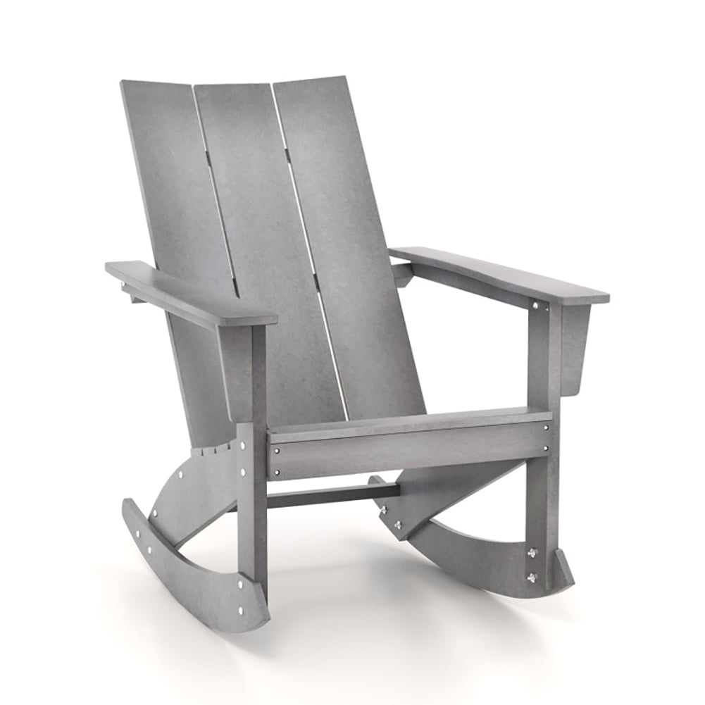 GVN Folding Adirondack Chair, Adirondack Rocking Chair with Curved Back for Balcony-Gray, Modern Folding Adirondack Chair for Deck, Backyard, Garden