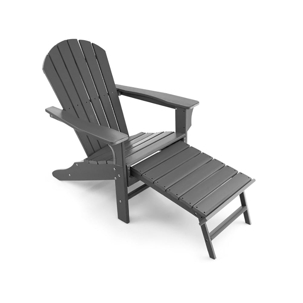 GVN Folding Adirondack Chair, Patio HDPE Adirondack Chair with Retractable Ottoman-Gray, Modern Folding Adirondack Chair for Deck, Backyard, Garden