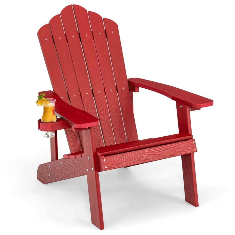 GVN Folding Adirondack Chair, Weather Resistant HIPS Outdoor Adirondack Chair with Cup Holder-Red, Modern Folding Adirondack Chair for Deck, Backyard, Garden