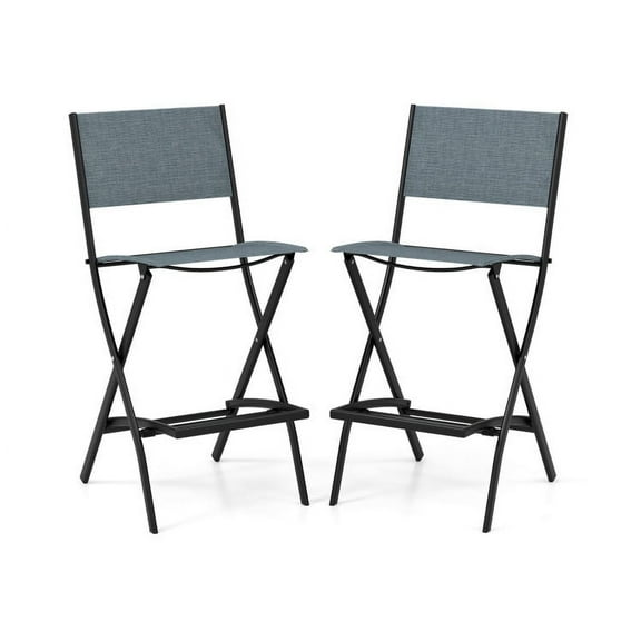 GVN Folding Bar Stools Set of 2 Backrest Humanized Footrest-Blue, Outdoor Furniture Chairs for Backyard, Porch, Garden, Poolside