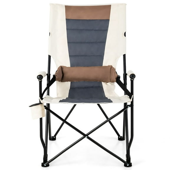 GVN Folding Camping Chair with Cup Holder Armrest and Lumbar Pillow, Outdoor Camping Chairs for Adult Hiking Fishing Beach