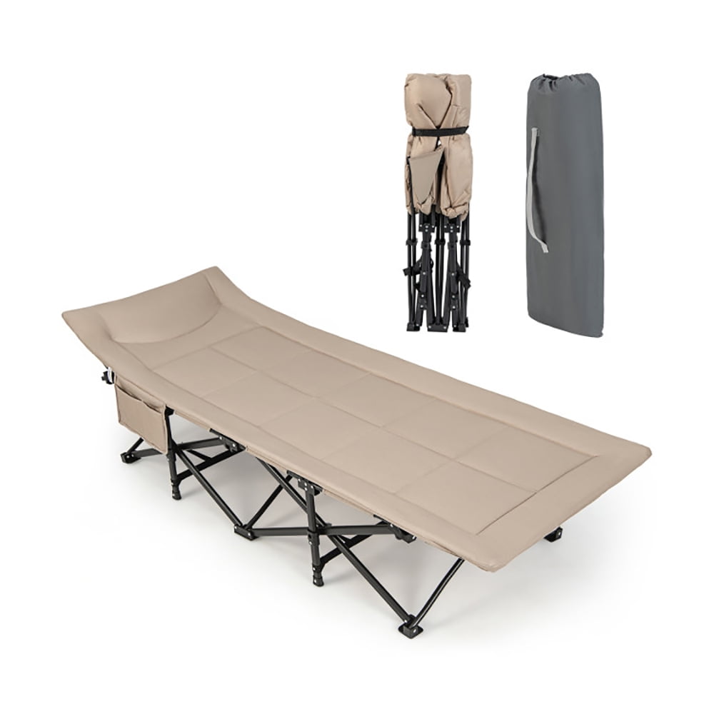 GVN Folding Camping Cot with Carry Bag Cushion and Headrest-khaki,Compact Camping Cot Backpacking Ultralight Folding Lightweight Cot Easy Set Up Heavy Duty for Outdoor Hiking