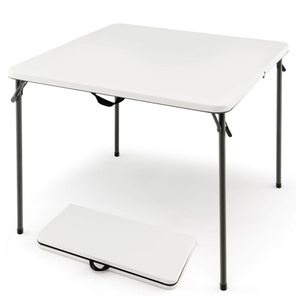 GVN Folding Camping Table with All-Weather HDPE Tabletop and Rustproof Steel Frame-White, Folding Picnic Table for Patio Pool Park Outdoor