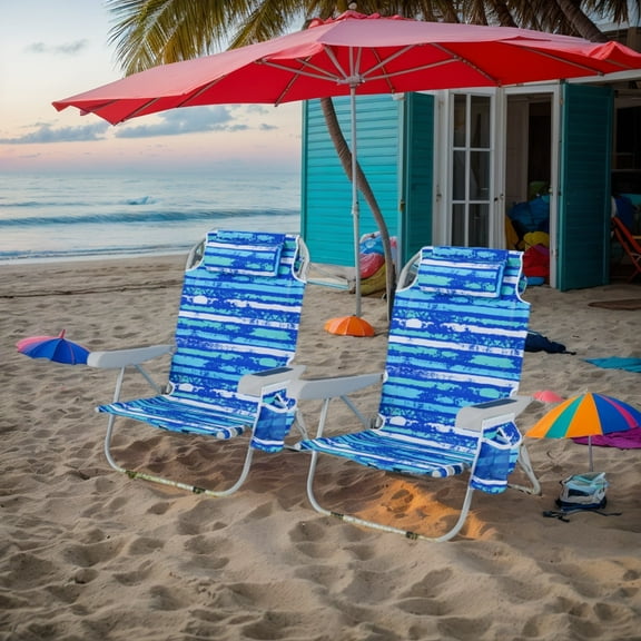 GVN Folding Chair, Outdoor Patio Chair,1 Piece Foldable Backpack Beach Chair with Cup Holder and Storage Pockets for Outdoor-Navy