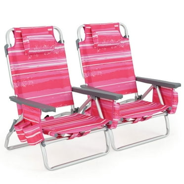 GVN Folding Chair, Patio Chair,2 Pieces Folding Backpack Beach Chair with Pillow-Hot Pink
