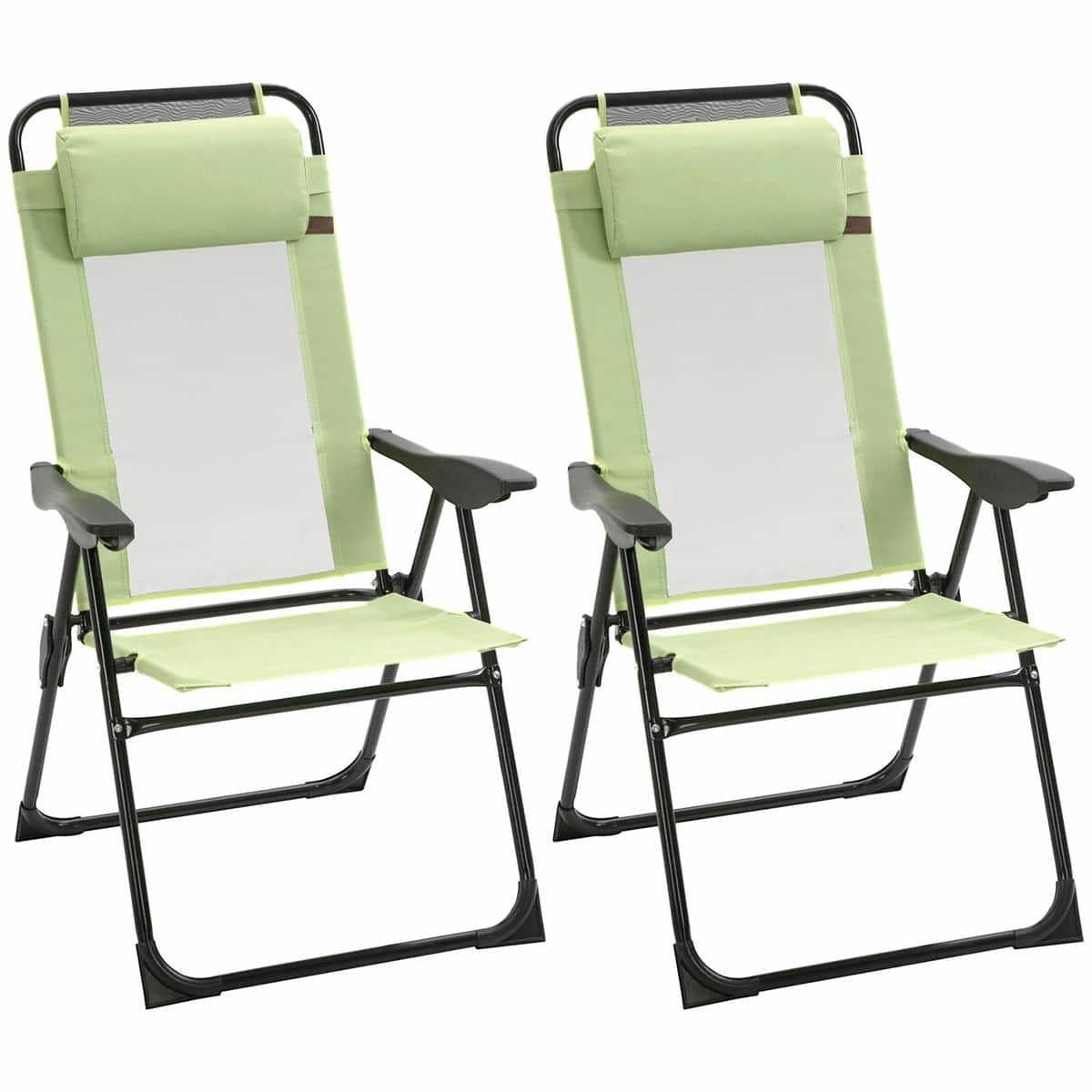 GVN Folding Chairs Patio Chairs Lawn Chair,Set of 2 Portable Folding Outdoor Recliners w/ Adjustable Backrest, Green