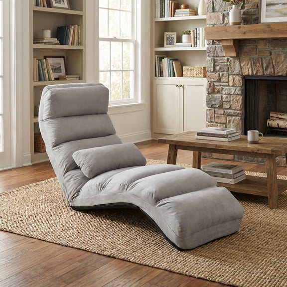 GVN Folding Lazy Sofa Couch Adjustable Lounge Seat with Soft Pillow for Living Room Bedroom Apartment Small Space Cozy Seating Furniture, Gray