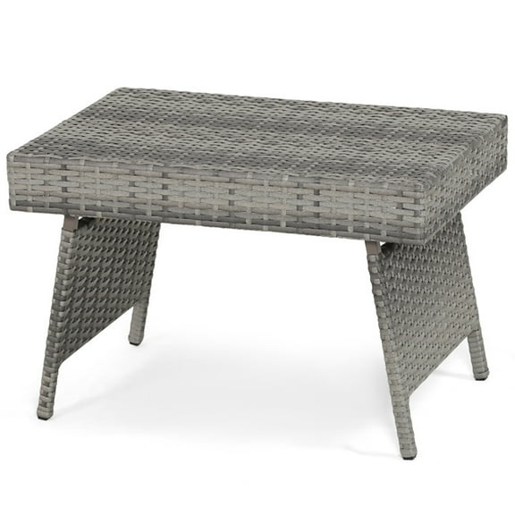 GVN Folding PE Rattan Side Coffee Table Patio Garden Furniture-Gray, Patio Coffee Bistro Table for Outside Patio, Square