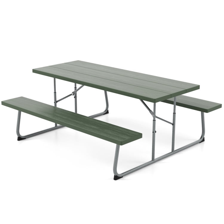 GVN Folding Picnic Table Set with Metal Frame and All-Weather HDPE Tabletop Umbrella Hole-Green, Outdoor Furniture Chairs for Backyard, Porch, Garden, Poolside GVN Folding Picnic Table Set with Metal Frame and All-Weather HDPE Tabletop Umbrella Hole-Green, Outdoor Furniture Chairs for Backyard, Porch, Garden, Poolside