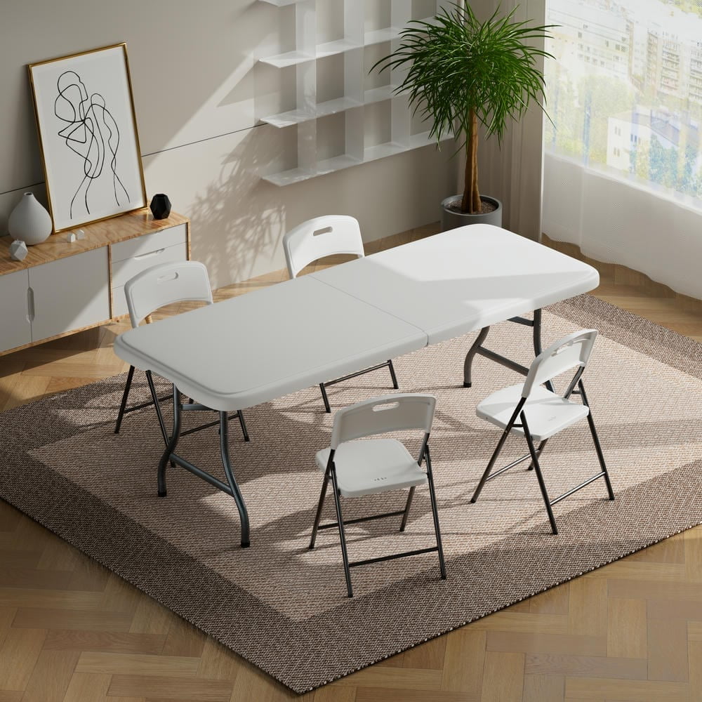 GVN Folding Table, Portable Plastic Picnic Tables, Fold-in-Half Heavy ...