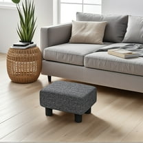 GVN Footrest Ottoman, Footstool,Foot Stool with Linen Fabric Upholstery and Plastic Legs, Cube Ottoman, Charcoal Gray