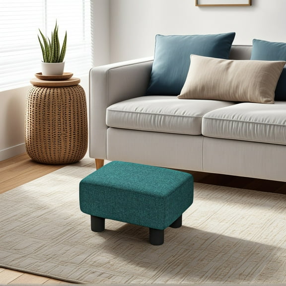 GVN Footrest Ottoman, Footstool,Foot Stool with Linen Fabric Upholstery and Plastic Legs, Cube Ottoman, Green