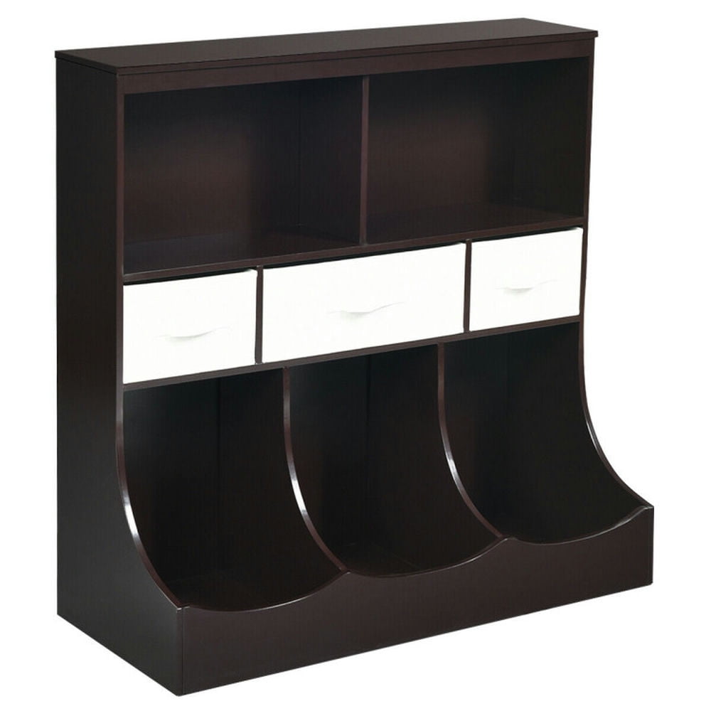 GVN Freestanding Combo Cubby Bin Storage Organizer Unit W/3 Baskets-Brown, Toy Organizers and Storage for Kids, Boys, Girls, Nursery