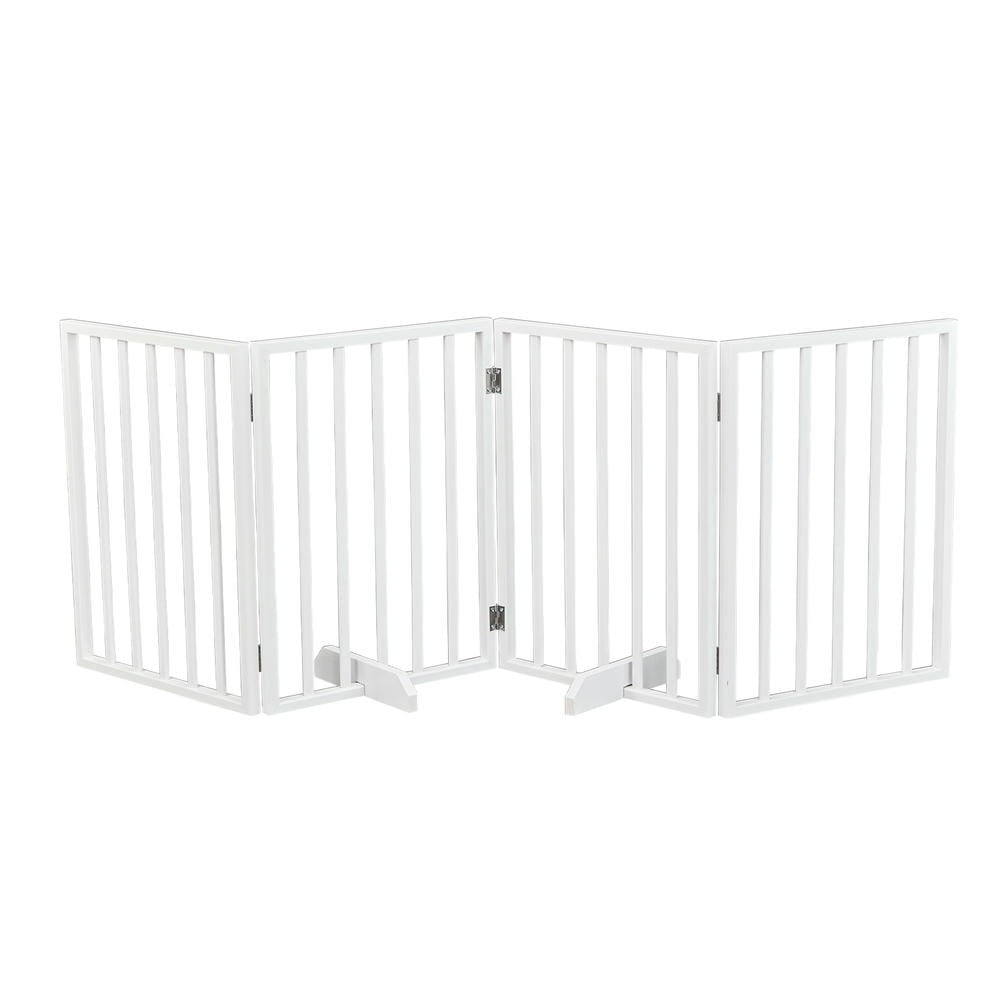 GVN Freestanding Pet Gate, Dog Gate,The Wooden Dog Fence White