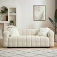 thumbnail image 1 of GVN Futon Couch, Sofa Loveseat, Lazy Sofa,(Beige) Wide Square Arm Teddy Velvet Rectangular Sofa, 2 Pillows, 1 of 12