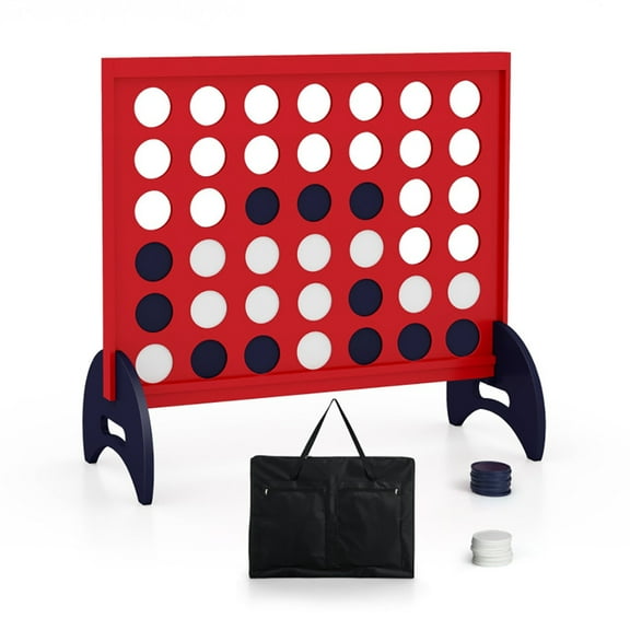 GVN Game Set,Wooden 4-in-a-row Game Set with 42 PCS Chips and 600D Oxford Fabric Carrying Bag-Red