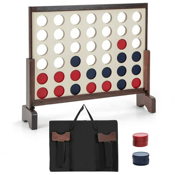 GVN Game Set,Wooden4-in-a-row Game Set with 42 PCS Chips and 600D Oxford Fabric Carrying Bag-Brown